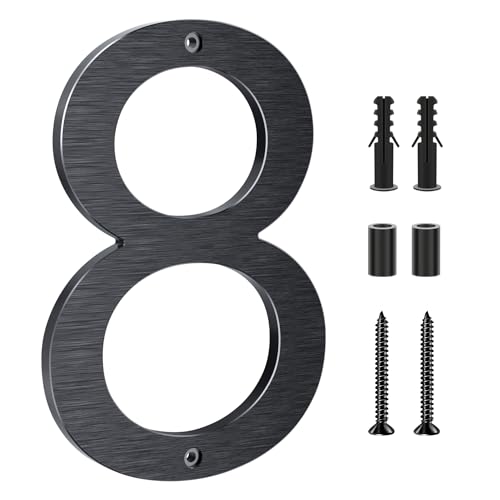 Lookopen Hausnummer Schwarz aus massivem Aluminium, Höhe 20cm Stärke 0,8cm Beidseitig Gebürstet Ziffer 8 von LOOKOPEN