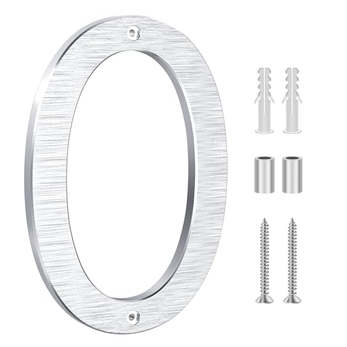 Lookopen Hausnummer Silber aus massivem Aluminium, Höhe 20cm Stärke 0,8cm Beidseitig Gebürstet Ziffer 0 von LOOKOPEN
