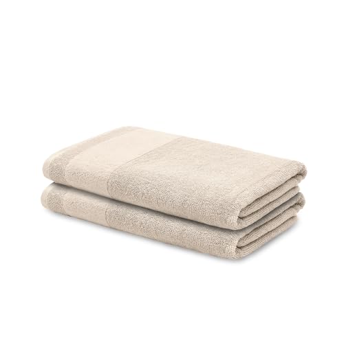 LOOKS BY WOLFGANG JOOP 2X Handtuch 50x100 cm – 100% Baumwolle Doppelpack Luxus Handtücher mit Aufhänger & Logostick, 2er Set Handtücher beige von LOOKS BY WOLFGANG JOOP