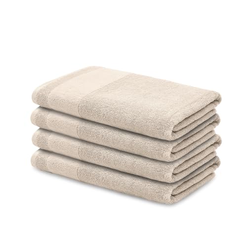 LOOKS BY WOLFGANG JOOP 4X Handtuch 50x100 cm – 100% Baumwolle Luxus Handtücher mit Aufhänger & Logostick, 4er Set Handtücher beige von LOOKS BY WOLFGANG JOOP