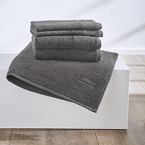 LOOKS BY WOLFGANG JOOP Handtuch Set 5tlg. - 100% Baumwolle, 2 Gästehandtücher + 2 Handtücher + 1 Duschtuch mit Logostick, grau von LOOKS BY WOLFGANG JOOP