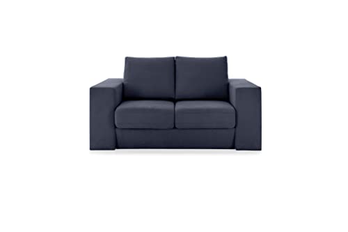 LOOKS by Wolfgang Joop Looks V-2 Designer Sofa mit Hockern und Regal, 2 Sitzer Couch, Funktionssofa, dunkelblau, Sitzbreite 120 cm von LOOKS by Wolfgang Joop