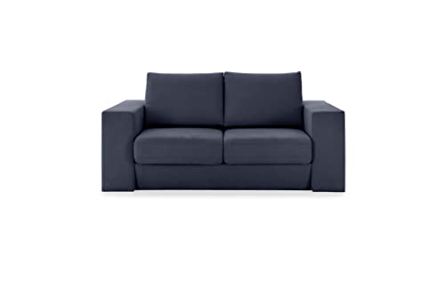 LOOKS by Wolfgang Joop Looks V-1 Designer Sofa mit Hockern, 2 Sitzer Couch, Funktionssofa, dunkelblau, Sitzbreite 140 cm von LOOKS by Wolfgang Joop