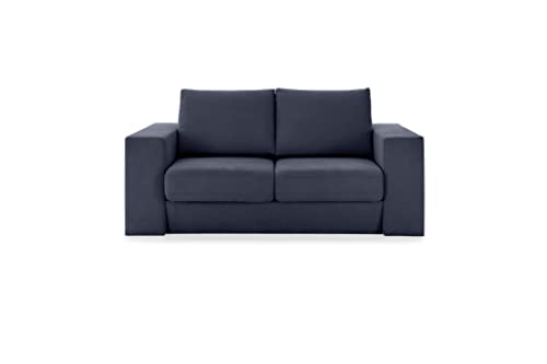 LOOKS by Wolfgang Joop Looks V-2 Designer Sofa mit Hockern und Regal, 2 Sitzer Couch, Funktionssofa, dunkelblau, Sitzbreite 140 cm von LOOKS by Wolfgang Joop