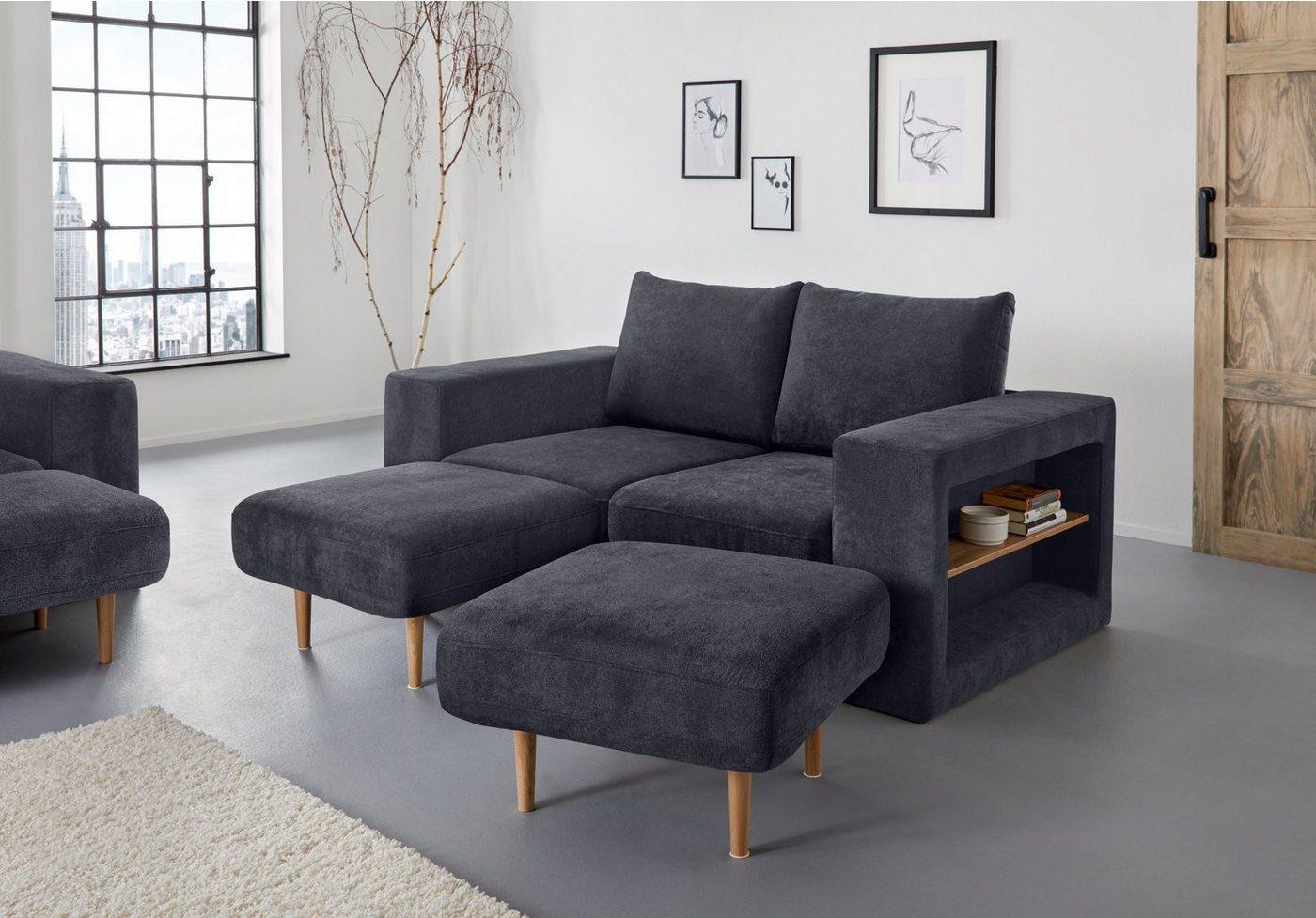 LOOKS by Wolfgang Joop 2,5-Sitzer Looksvb, Verwandlungssofa: aus Sofa wird Sofa mit 2 Hockern, mit Regalfunktion von LOOKS by Wolfgang Joop