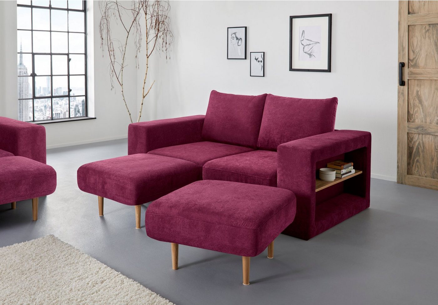 LOOKS by Wolfgang Joop 2,5-Sitzer Looksvb, Verwandlungssofa: aus Sofa wird Sofa mit 2 Hockern, mit Regalfunktion von LOOKS by Wolfgang Joop