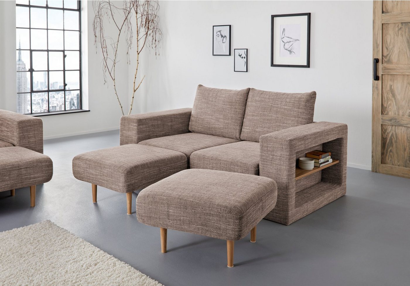 LOOKS by Wolfgang Joop 2,5-Sitzer Looksvb, Verwandlungssofa: aus Sofa wird Sofa mit 2 Hockern, mit Regalfunktion von LOOKS by Wolfgang Joop