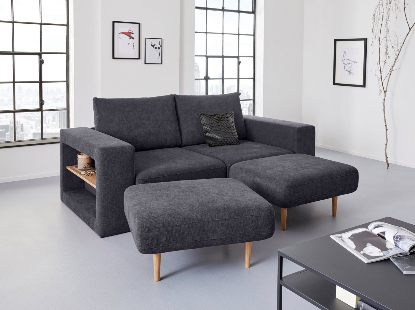 LOOKS by Wolfgang Joop 3-Sitzer Looksvb, Verwandlungssofa: aus Sofa wird Sofa mit 2 Hockern, mit Regalfunktion von LOOKS by Wolfgang Joop