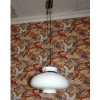 1970Er Jahre Deckenleuchte Überfangglaskuppel Weiß Chrom Space Age 70Er Retro Lampe Leuchte Hängeleuchte von LOOKandVINTAGE