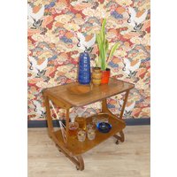 50Er 60Er Jahre Barwagen Auf Rollen Aufklappbar Resopal in Teak Optik Retro 60S Sixties Mid Century Vintage von LOOKandVINTAGE