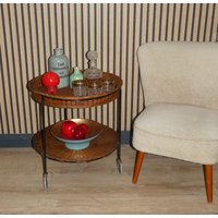 50Er Jahre Teewagen Rattan/Teak String Gestell Metall Mid Century Servierwagen Barwagen Dinett Korb Geflecht Retro von LOOKandVINTAGE