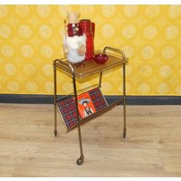 60Er Jahre Zeitungsständer String Resopal Ablage Rot Kariert Beistelltisch Auf Rollen Retro Vintage von LOOKandVINTAGE