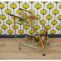 Elegant Gebogener 80Er Jahre Teewagen Barwagen Glas Gold Verchromt Edel Vintage Hollywood Regency Design von LOOKandVINTAGE