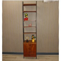 Freistehendes Elegantes Teak Regal 60Er Jahre Mid Century Modulares Regalsystem Schmal 5 Böden 4 Schubladen 50cm Bücherregal Schrankwand T1 von LOOKandVINTAGE