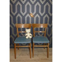 Set V. 2 50Er Jahre Küchenstuhl Blau Stuhl Retro Küche Rockabilly Klassiker 60Er Kitchen Chair Wood von LOOKandVINTAGE