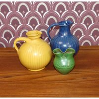 Set Von 3 Wilhelm Kagel Wk Design Keramik Vase Krug Ritzdekor 60S Studiokeramik Vintage Deko Wgp Retro Mid Century German Pottery von LOOKandVINTAGE