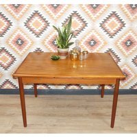 stabiler 60Er Jahre Teak Tisch Esstisch 80x120cm Ausziehbar 2, 08M Mid Century Modernist Familientisch Tafel von LOOKandVINTAGE
