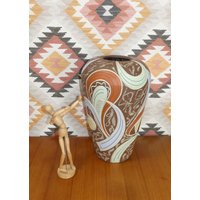 xxl Bodenvase 50Er Jahre Steinzeug Keramik 26/50 Pastell Ritzdekor Handarbeit Vase Deko Wgp Roter Scherben von LOOKandVINTAGE