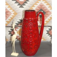 xxl Flowerpower Bodenvase 70Er Jahre Scheurich Keramik 424-46 Bernina Rot Orange Blumen Dekor Vase Deko Wgp Retro German Pottery von LOOKandVINTAGE
