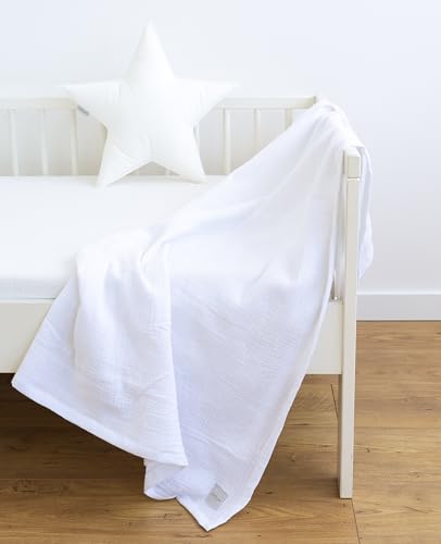 LOOLAY Musselin Decke 150x200cm – 100% Europäische Baumwolle – Leicht Atmungsaktiv – musselindecke Sommer für Kinder – Wickeldecke, Reisedecke und Strandtuch (WeiB) von LOOLAY