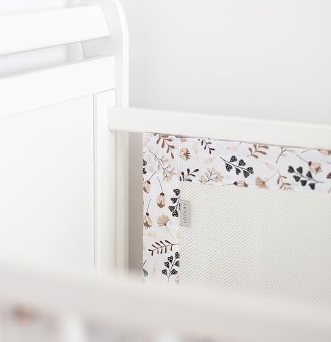 LOOLAY Bettumrandung für 140 x 70 cm Babybett – 2 Teiliges 130 x 30 cm Atmungsaktives Bettumrandung aus Netzstoff – Babybett Umrandungen – Klettverschluss stark Befestigung (Braun Blumen) von LOOLAY