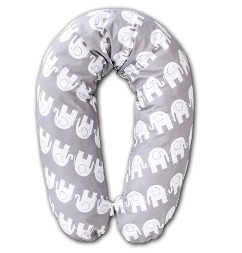 LOOLAY® 2 seitig Minky/Baumwolle Stillkissen XXL SUPER WEICH Lagerungskissen Seitenschläferkissen Ink.Bezug 170 cm (Elefant grau/Minky grau) von LOOLAY