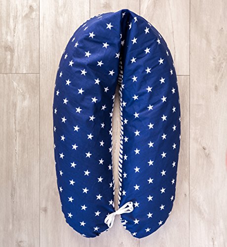 LOOLAY® Bezug für Stillkissen XXL Baby Lagerungskissen Seitenschläferkissen 170cm Muster: Sternchen dunkelblau/Streifenmuster dunkelblau von LOOLAY