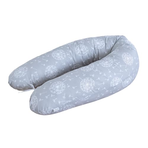 LOOLAY® Stillkissen XXL EPS FEST Styropor-Füllung Lagerungskissen Seitenschläferkissen Ink.Bezug 170cm (Pustelblume GRAU) von LOOLAY