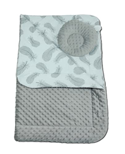 LOOLAY Babydecke Baumwolle 80x100 cm – Kuschelig weich und Warm – Zweiseitig aus Baumwolle und Minky Fleece – Oeko-TEX Zertifiziert – Decke für Kinderwagen (Feder weiß/Minky grau B) von LOOLAY
