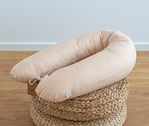 LOOLAY 170 & 190 cm Classic WEIß, GRAU, BEIGE Schwangerschaftskissen SEITENSCHLÄFERKISSEN Stillkissen Variante M/L oder L/XL, Lagerungskissen inkl. 100% Baumwolle Bezug (100% BEIGE, 190 cm) von LOOLAY