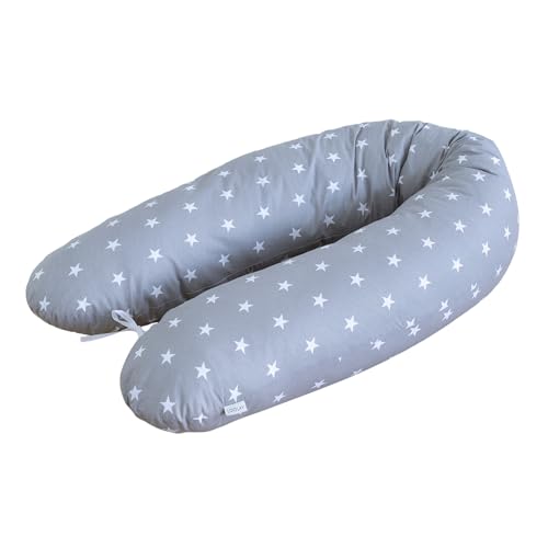 LOOLAY Schwangerschaftskissen - Stillkissen 170 cm - Seitenschläferkissen 100% Baumwolle - mit Abnehmbarem Bezug - Ergonomisches Schwanger Kissen für Schlafen g (Sterne Grau) von LOOLAY