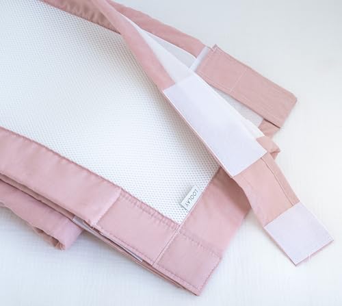LOOLAY Bettumrandung für 140 x 70 cm Babybett – 2 Teiliges 130 x 30 cm Atmungsaktives Bettumrandung aus Netzstoff – Babybett Umrandungen – Klettverschluss stark Befestigung (Altrosa) von LOOLAY