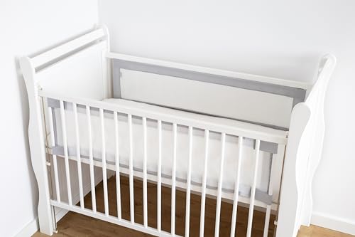 LOOLAY Bettumrandung für 140 x 70 cm Babybett – 2 Teiliges 130 x 30 cm Atmungsaktives Bettumrandung aus Netzstoff – Babybett Umrandungen – Klettverschluss stark Befestigung (Grau) von LOOLAY