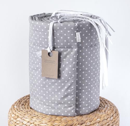 LOOLAY Mini Punkte Grau 100% Baumwolle 420, 360, 210, 180 x 30 cm Bett Bettgitter Netzstoff (210 cm) von LOOLAY