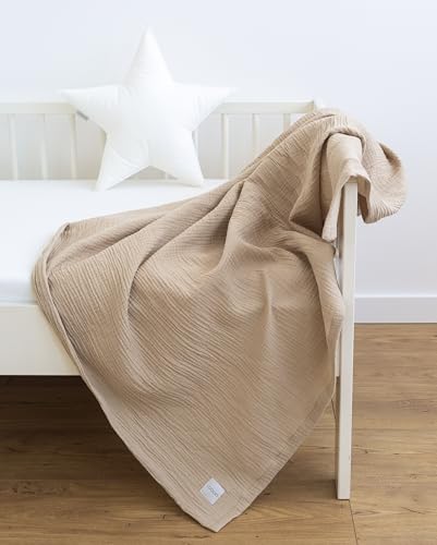 LOOLAY Musselin Decke 95x95 cm – 100% Europäische Baumwolle – Leicht Atmungsaktiv – musselindecke Sommer für Kinder – Wickeldecke, Reisedecke und Strandtuch (Beige) von LOOLAY