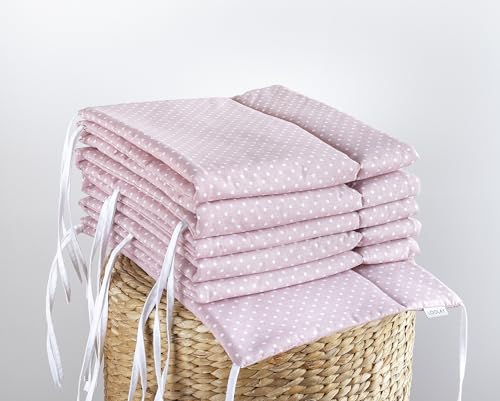 LOOLAY Punkte ROSA 420, 360, 210, 180 x 30 cm für 140 x 70 oder 120 x 60 cm Baumwolle Netzstoff Handmade Altrosa Staubrossa Puderrosa Pünktchen - PASST NUR ZU DEN ANGEGEBENEN GRÖSSEN ! (420 cm) von LOOLAY