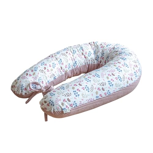 LOOLAY Schwangerschaftskissen - Stillkissen 190 cm - Seitenschläferkissen 100% Baumwolle - mit Abnehmbarem Bezug - Ergonomisches Schwanger Kissen für Schlafen (Rosa Waffel/Rosa Wiese) von LOOLAY