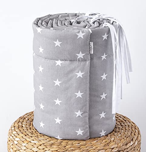 Sterne Grau 100% Baumwolle Bettschutzgitter 420, 360, 210, 180 x 30 cm Bett Schutz Bettgitter Bettsprossen (210 x 30 cm) von LOOLAY