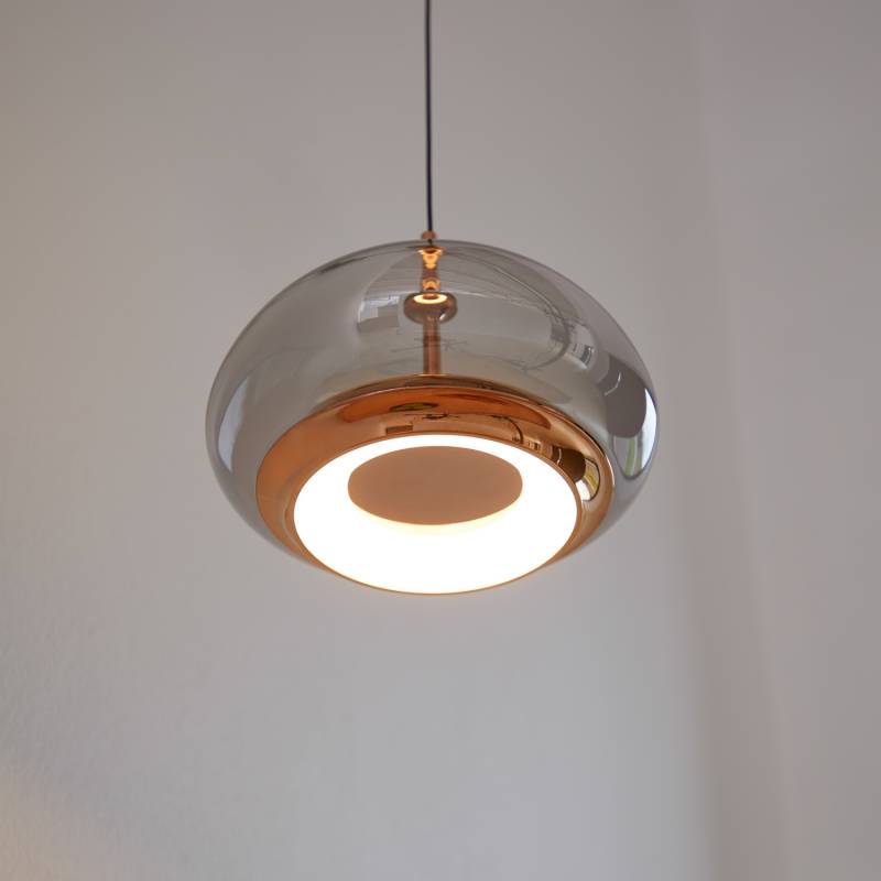 Loom Design Led Hängelampe Pendelleuchte Avalon Lampe Roségold Grau Glas 20cm B-Ware von LOOM DESIGN