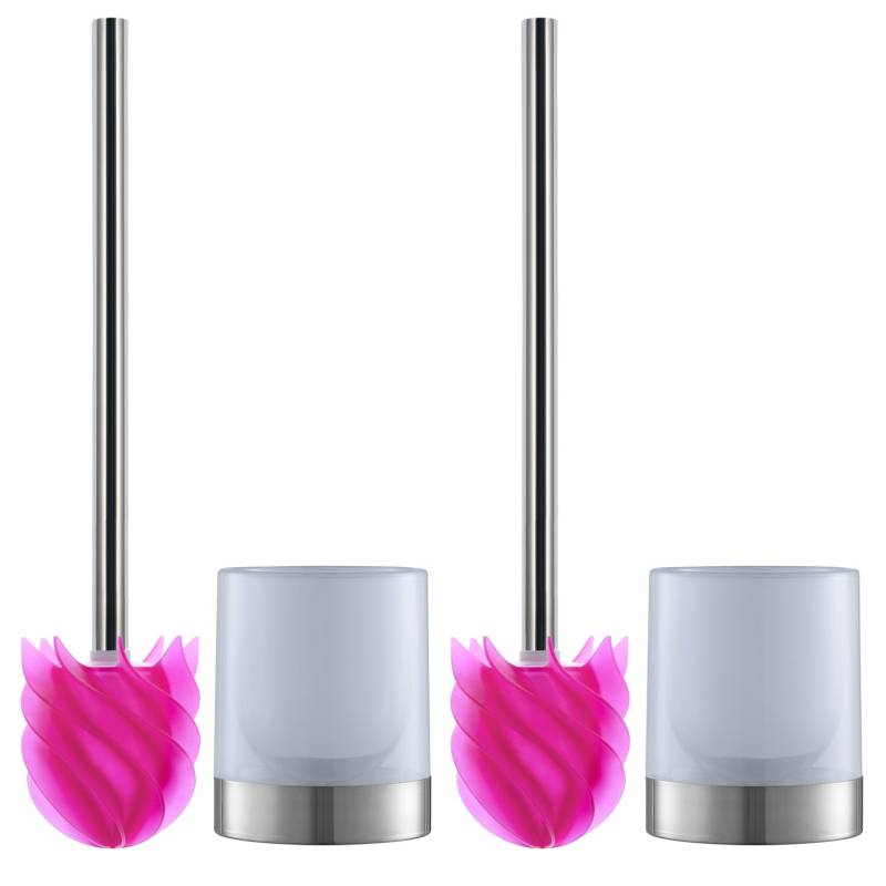 WC-Bürste Silikonkopf Edelstahl/pink mit Bürstenhalter - 2er-Set von LOOMAID