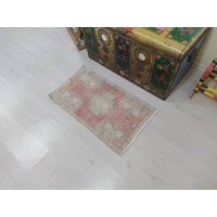 2.9x1.7 Feet Badezimmermatte Teppich Farben Rosa Und Weiß Türkisch Kleine Matte Vintage Kleiner Badmatte Eingang von LOOMRUG