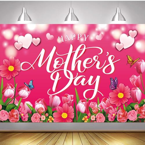 LOONELO Großes "Happy Mother's Day"-Banner mit 180 x 100 cm, Muttertagsdekoration, Muttertags-Veranda-Schild, Happy Mother's Day-Hintergrund für den Innen- und Außenbereich, Haus-Dekoration (Rose) von LOONELO