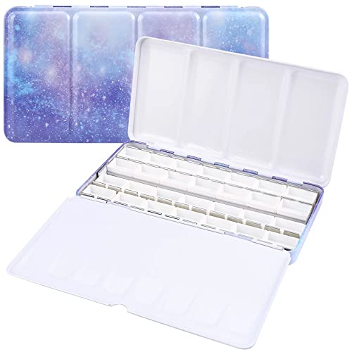 LOONENG Leere Aquarellpalette, leere Aquarelldose mit ausklappbarer Palette, große violette Aquarelltablet-Palette mit 28 leeren vollen Pfannen für Plein Air Malen und Skizzieren von LOONENG