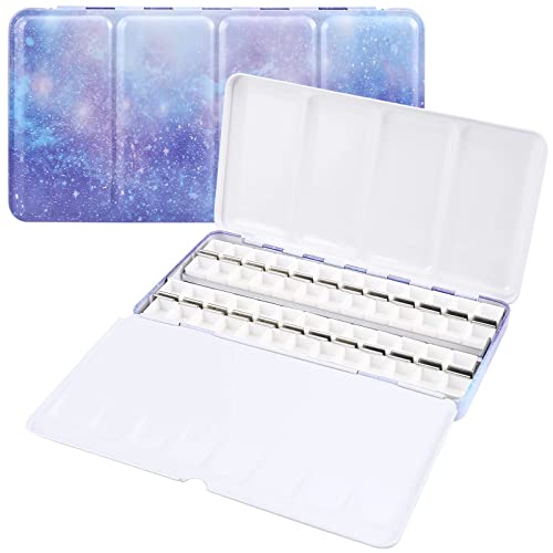 LOONENG Leere Aquarellpalette, leere Aquarelldose mit ausklappbarer Palette, große violette Aquarelltablet-Palette mit 52 leeren halben Schalen für Plein Air Malen und Skizzieren von LOONENG