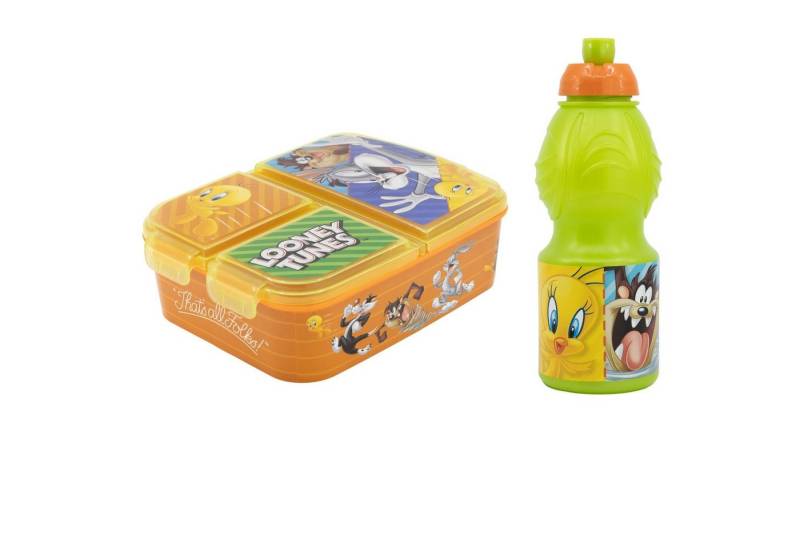 LOONEY TUNES Lunchbox Looney Tunes Bugs Bunny 2 tlg. Kinder Lunch Set, Kunststoff, (2-tlg), Brotdose mit 3 Kammern Trinkflasche 400 ml von LOONEY TUNES