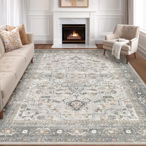Teppich für Wohnzimmer, waschbar, Boho, groß, neutral, Vintage, weich, schmutzabweisend, Used-Look, Bauernhaus, rutschfest, für Schlafzimmer, Kinderzimmer, Büro, Esszimmer, Taupe Teppich für Wohnzimmer, waschbar, Boho, groß, neutral, Vintage, weich, schmutzabweisend, Used-Look, Bauernhaus, rutschfest, für Schlafzimmer, Kinderzimmer, Büro, Esszimmer, Taupe von LOONGRUG