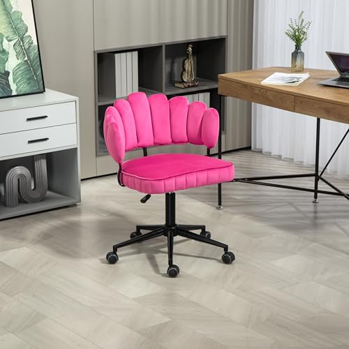LOONGYOON Samtweicher Bürostuhl,360°-Drehung,One-Touch-Höhenverstellung,Hohles Rückendesign,Handgeflochtene Rückenlehne,Wohnzimmerstuhl,Stabile Basis,5 Räder,Schön und einzigartig (Rosarot) von LOONGYOON
