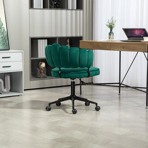 LOONGYOON Samtweicher Bürostuhl,360°-Drehung,One-Touch-Höhenverstellung,Hohles Rückendesign,Handgeflochtene Rückenlehne,Wohnzimmerstuhl,Stabile Basis,5 Räder,Schön und einzigartig (Smaragd) von LOONGYOON