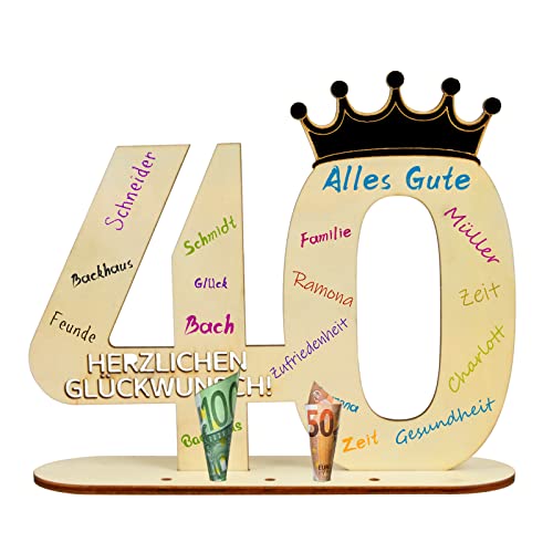 LOOPES Geschenk 40 Geburtstag Frau Männer Holz Geldgeschenke Geburtstag Holzschild Gästebuch 40. Geburtstag Tischdeko Geburtstagsdeko Jubiläum Deko 40 Jahre Happy 40th Birthday Deko für Frauen Männer von LOOPES