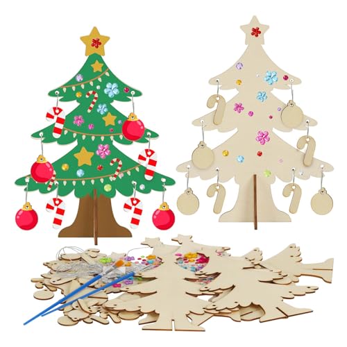 LOOPES 6 Set Weihnachtsbaum Basteln Kinder 3D Weihnachten Basteln Weihnachts Holz Baum Bastelset 48 Weihnachtskugeln und Weihnachtsstöcke Holzspäne Weihnachtsbasteln für Kinder Mitgebsel Weihnachten von LOOPES